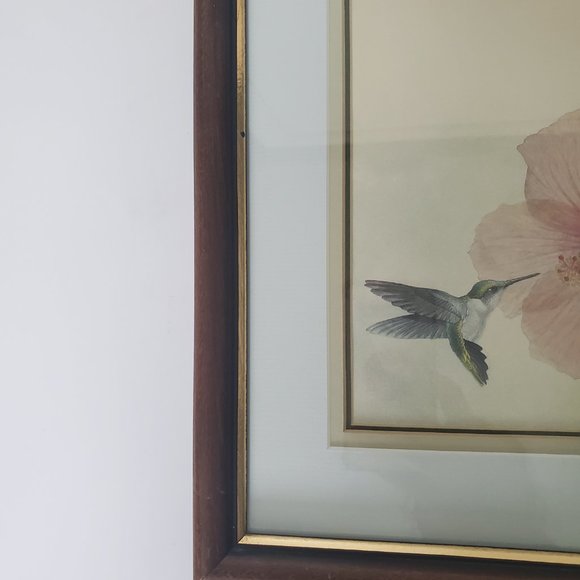 Matted & Wood Framed Wall Art Print Hummingbird Hibiscus Flower Gallery Wall - Picture 8 of 11